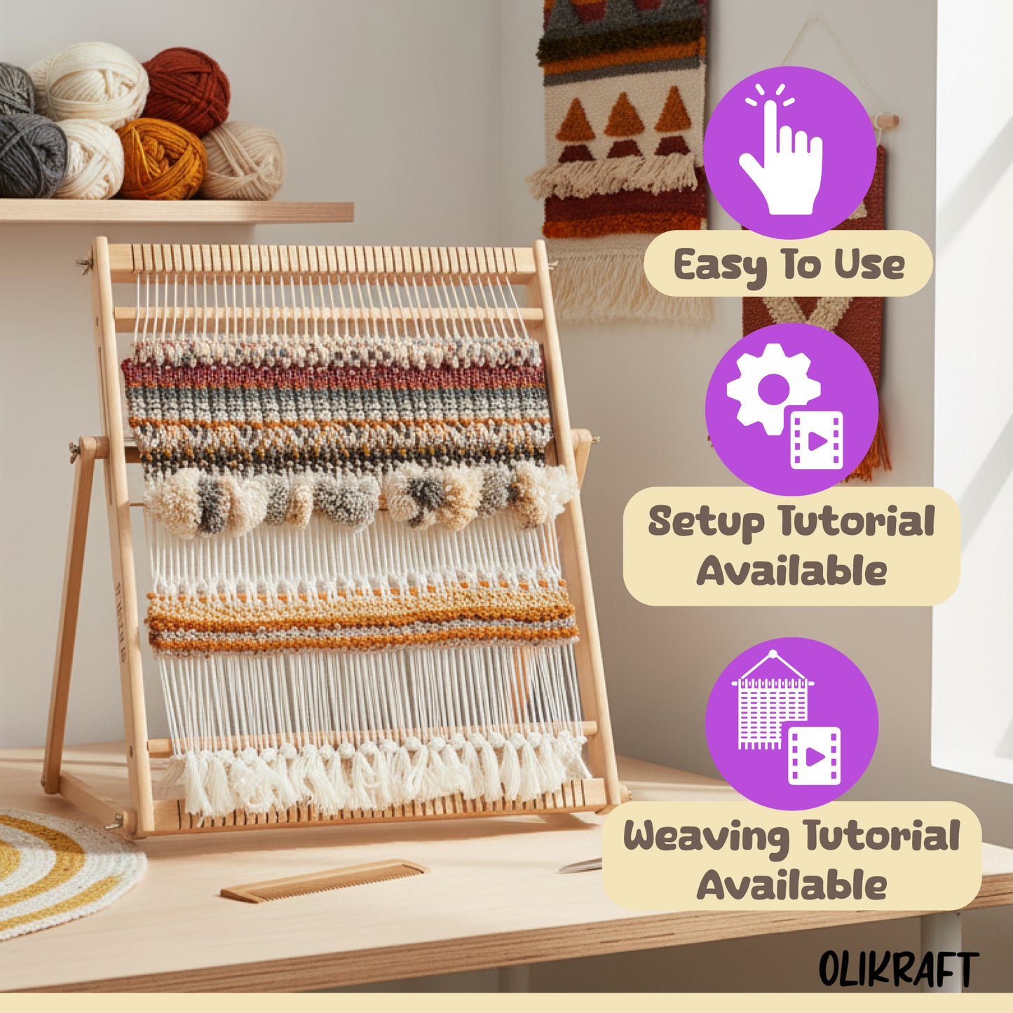 Olikraft Table Weaving Loom - Tapestry Loom for Tapestry Weaving