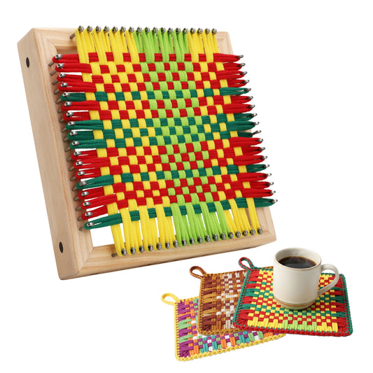 Olikraft Natural Wooden Potholder Loom for Knitting & Weaving with Stainless Steel Pegs