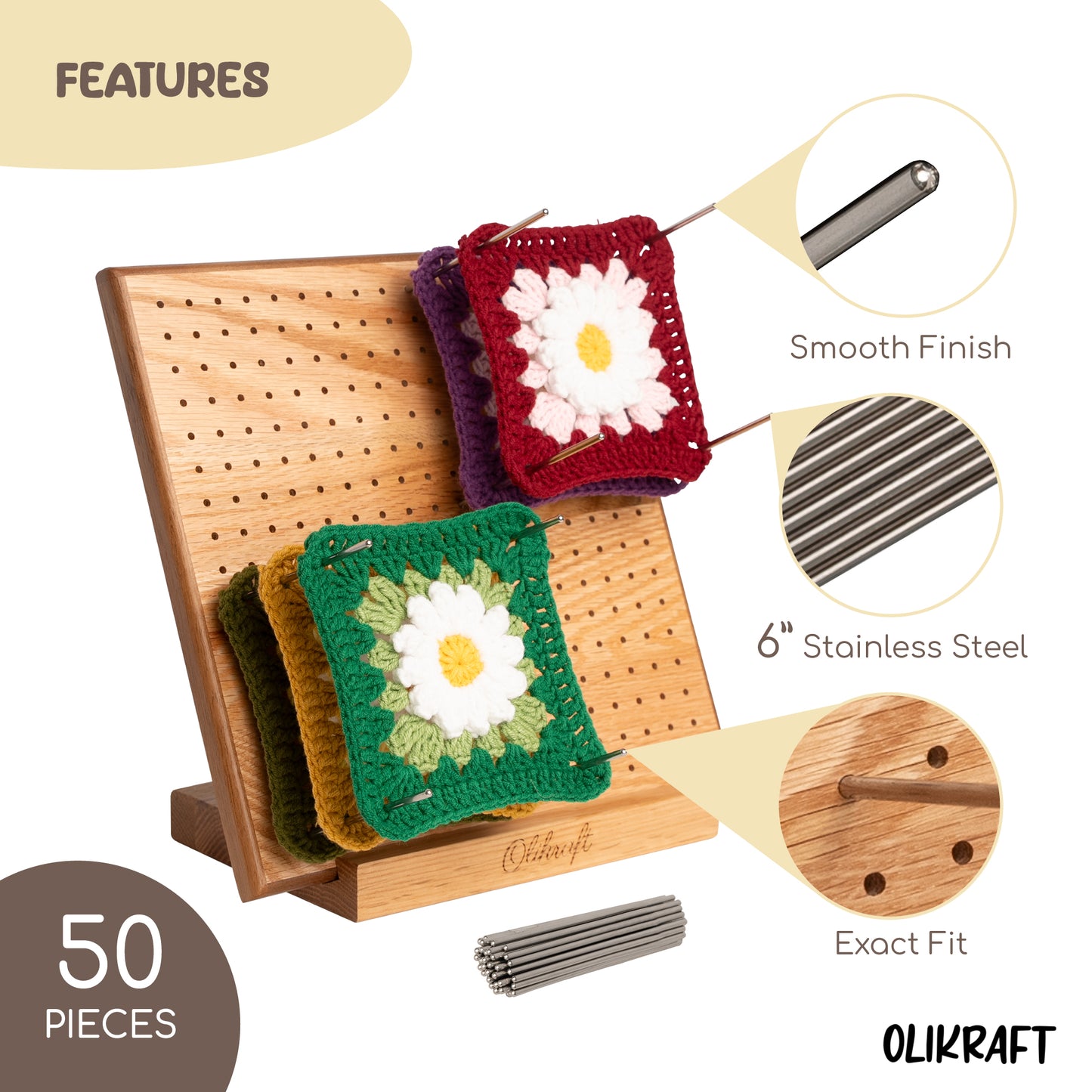 Olikraft Stainless Steel Blocking Pins (50 pcs)