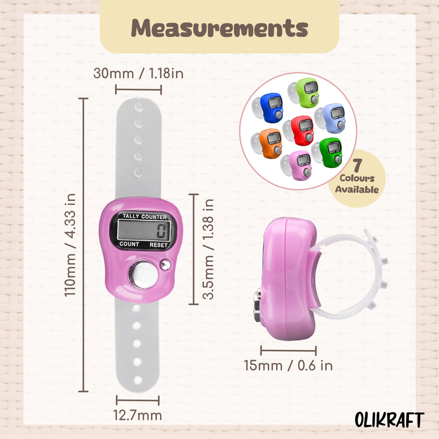 Olikraft Stitch Counter - 7-Pack Digital Finger Counters