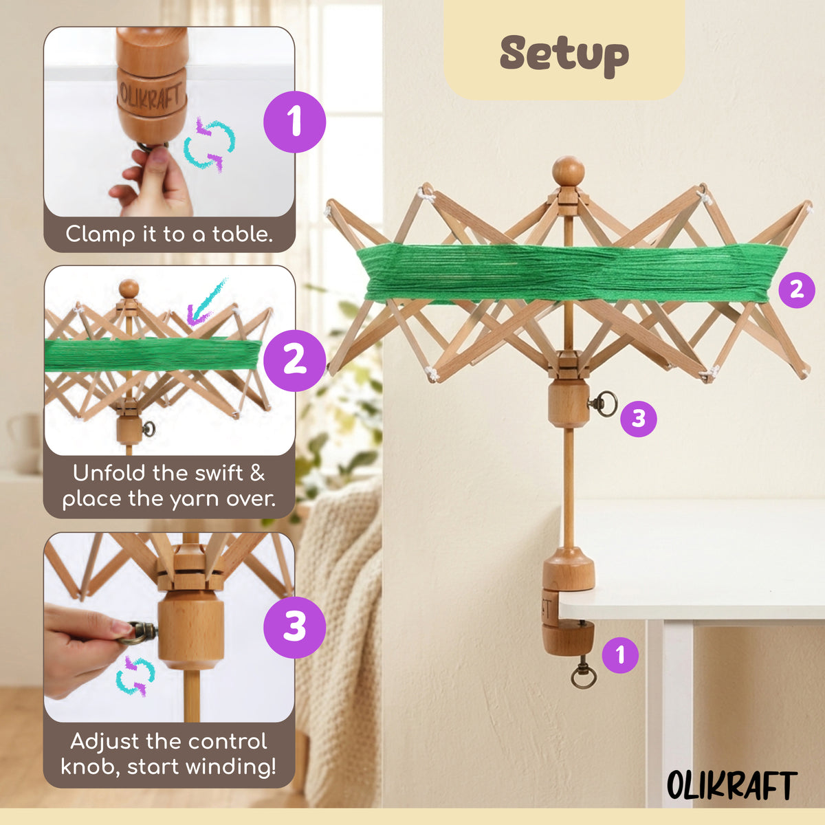 Olikraft Upright Wooden Yarn Swift